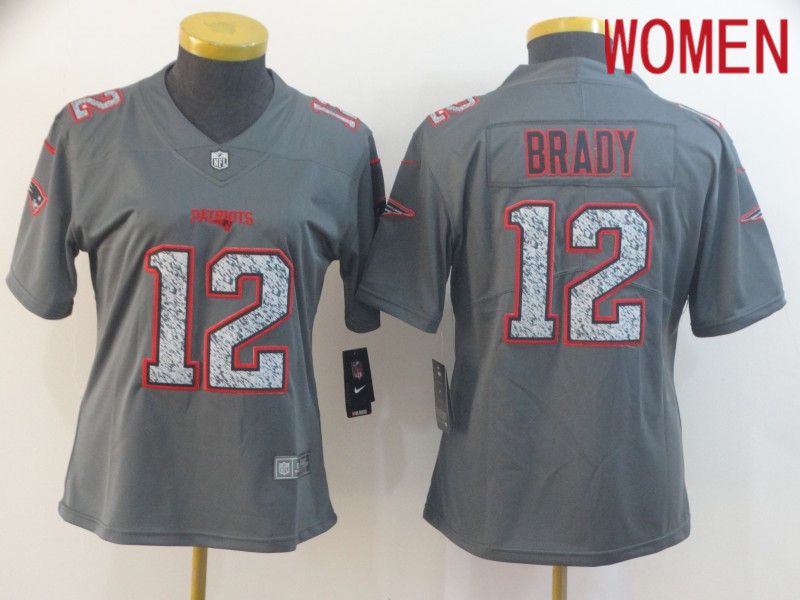 Women New England Patriots #12 Brady Nike Teams Gray Fashion Static  Limited NFL Jerseys